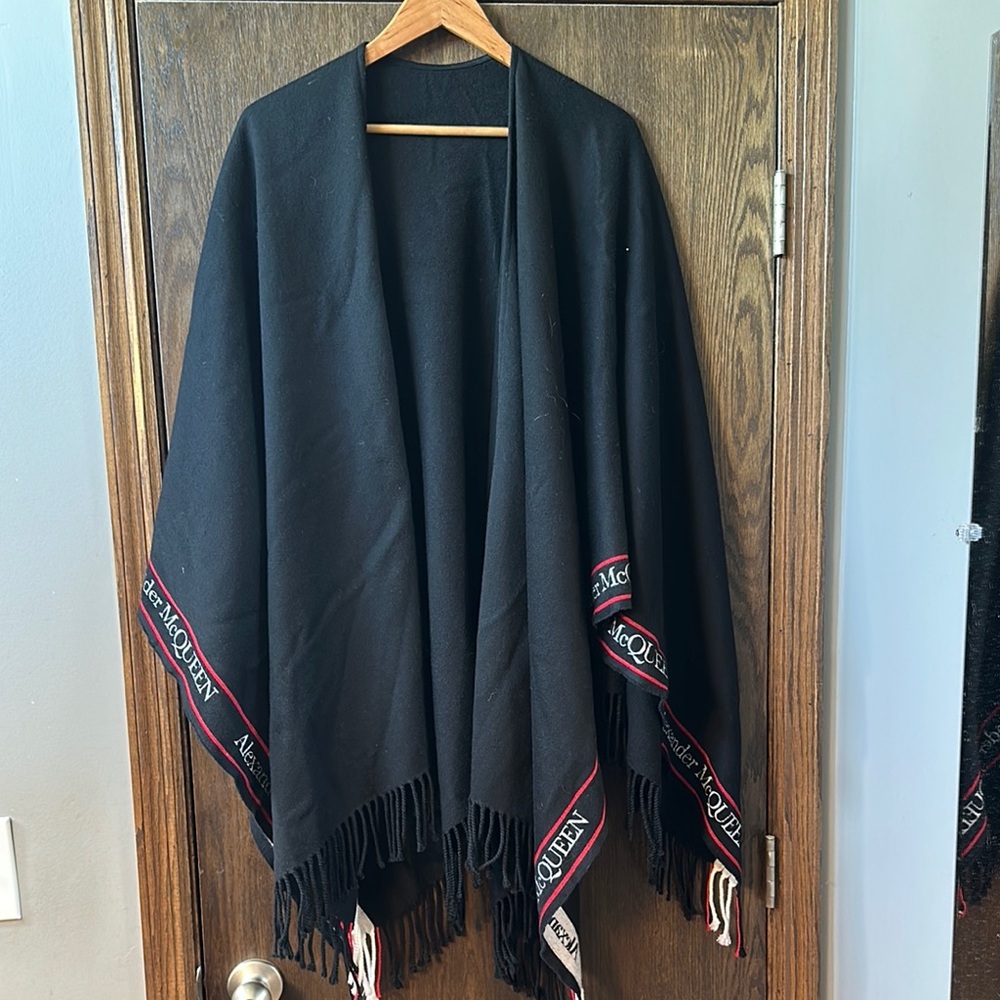 Alexander McQueen Black Shawl with Red and White Accents